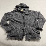 Woolrich  Grey Knit Fringe Button Hooded Wool Blend Sweater Cardigan Medium EUC Photo 0