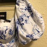 BANJUL  Blue Porcelain Floral Print Puff Sleeve Corset Crop Top size M . Photo 5