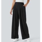 Halara High Waisted Plicated Side Pocket Wide Leg Waffle Work Pants in black Photo 1