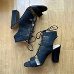 mix no. 6 Black Lace Up Block Heels, Cocktail Party Sandal Heels, Size 10 Photo 2