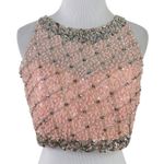 Sparkle Homecoming Beaded Sequin Rhinestone Women's Top Pink Photo 0
