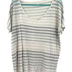 Lou & grey Size XL Shirt White Gray Stripe Boat Neck Short Sleeve 100% linen Photo 0