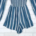 Hollister XS Blue White Striped Long Sleeve Smocked Off Shoulder Romper Photo 1