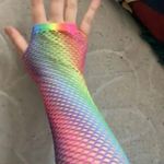 Rainbow Fishnet Fingerless Gloves New Photo 3