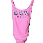 Life is Good Women's Swimsuit Pink with Beach Chairs and Back String Detail Sz L Photo 0