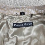 Pamela McCoy Leather‎ Jacket Womens M Cream Silver Animal Print Banded Longline Size M Photo 1
