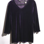Impressions VTG Dark Purple Velvet Blouse 3/4 Sleeve Velour Top Dark Romantic 90s M Ruffle Photo 0