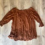 Free People  Bea Mini Dress Rust Brown Boho Smocked Tiered Peasant XS Photo 5