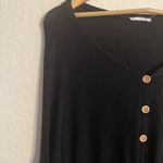 Entro Black Long sleeve waffle knot button, bow tie knot oversized Size Small top Photo 3
