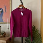 J.Crew  Classic 100% Cotton Cardigan Sweater Button Front Berry Pink NWT Size L Photo 1