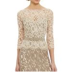Tadashi Shoji  BHLDN Anthropologie Lace Boatneck 3/4 Sleeve Gown Cream Dress 12 Photo 3