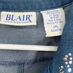 Blair  vintage stretch denim studded 2X plus ruffle cuff gem buttons denim jacket Photo 2