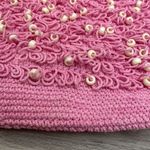 Hand Crafted Pink Crocheted Crossbody Bag with Full Zipper White Bead Accent Photo 1