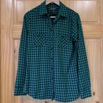 Hot Topic button front green black checkered long sleeve shirt size medium Photo 1