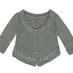 Free People Vintage 90s Wool Sweetheart Chunky Knit Cardigan Sweater Grey Medium Photo 3