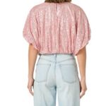 Endless Rose  NWT Pink Sequins Puff Sleeve Cropped Top Photo 6