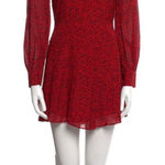 Alice + Olivia Red Animal Print V-Neck Mini Dress XS – Long Sleeve A-Line Party Photo 0