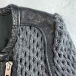 IRO  38 US 4 Lina Knit Gray Wool Blend Leather Trim Moto Jacket Women’s Open Knit Photo 7