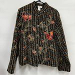 Coldwater Creek Vintage petite large button down blazer striped floral funky embroidery jacket Photo 0