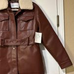 Rebecca Minkoff Faux Leather Jacket Chestnut Size Small NWT Shearling Collar Photo 5