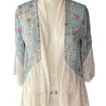 BCBGeneration  Women's Blue Lacey Floral Boho Shawl Cape Bohemian Kimono Wrap Photo 1