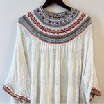 Free People Vacation Embroidered Sweater Knit Top Ivory Small 3/4 Sleeves Photo 4