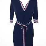 Enfocus Studio New En Focus Navy Blue w/ Red & White Stripes Women Midi Collard Shirt Dress Photo 0