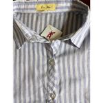 Love Note Love Notes Blue and White Stripe Roll Tab Sleeves Cotton Blouse Size Small NWT Photo 2