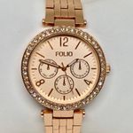 Folio women rose gold tone 38mm round case quartz analog links bracelet running Photo 0