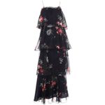 Vintage 1970s Black Floral Sheered 2 Piece Tiered Ruffled Dress Size S/M Photo 2