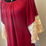 Pink Coconut Burgundy Dress with Lace Fringe Sleeves boho vibes Photo 1