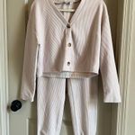 Rib Knit Cardigan & Sweatpants Set in Oatmeal Photo 1