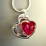 Sterling Silver 925 Red and Clear CZ Heart Pendant with SS Plate Chain Photo 3