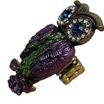 Vintage Boho Owl Ring Purple Green Rhinestone Adjustable Stretch Bronze Tone Photo 2
