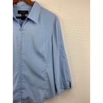 EXPRESS  Womens Stretch 3/4 Sleeve Blue Zip-Up Collared Shirt Photo 1