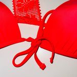 Aerie Neon Coral Tie Front Crochet Racerback Triangle Bikini Top Photo 2