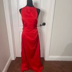 Commense Womens Cowl Neck Satin Long Dress Cross Backless Red Size Large NWT Photo 2