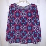 Cuddl Duds Cuddy Purple & Blue Geometric Long Sleeve Keyhole Blouse Photo 0