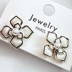 925 Enamel Camellia Earrings Paris style Womens Jewelry White Black Photo 3