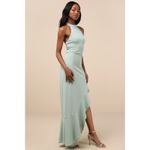 Lulus NWT  Majestic Perfection Sage Green Ruffled Halter Maxi Dress Wedding Sz L Photo 5