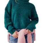Free People Free‎ People Bradley Turtleneck Chunky Sweater, Blue/Green, Size Large, NWT Photo 0