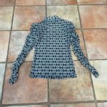 Maeve  MOCK NECK SHEER GEO FLORAL PRINT RUCHED SLEEVE TOP Photo 4