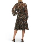 Mikael Aghal Floral Mock Neck‎ Dress Long Sleeve Knee Length Black Multi Size 12 Photo 1