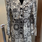 Trina Turk Black White Geometric Print Coat Dress Button Down Blazer Jacket 4 Photo 0