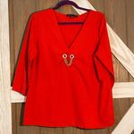Jones New York Orange V-Neck Blouse with Gold Chain Detail. SIZE 1X Photo 2