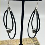 Double Leather Corded Dangling Earrings w/ Silver Photo 5