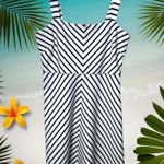 Draper James  Navy Blue Chevron Stripe Midi Dress Coastal Yacht Club Adjustable M Photo 0