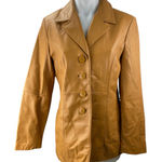 wilson's leather Wilsons 100% Leather Womens Tan Brown Button Down Long Sleeve Coat Jacket Size S Photo 0