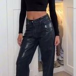 ZARA TRF MID RISE LOOSE FIT MID RISE FULL LENGTH FOIL JEANS BLUE/SILVER NEW Photo 0