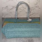 Coach NWT  Straw and smooth leather City Tote Bag CBG87 Turquoise Blue Photo 10